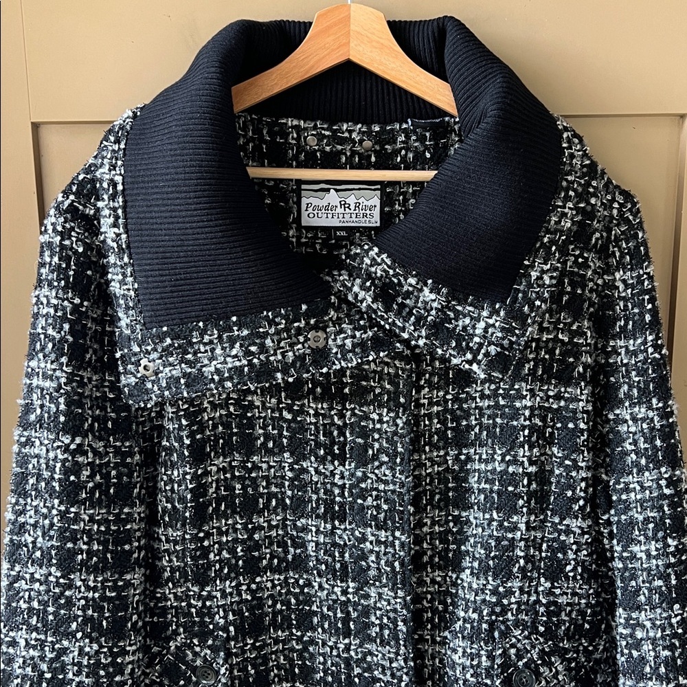 Powder River Outfitters XXL Tweed Black Gray Zip Up Coat Jacket Wool Blend - Picture 2 of 11